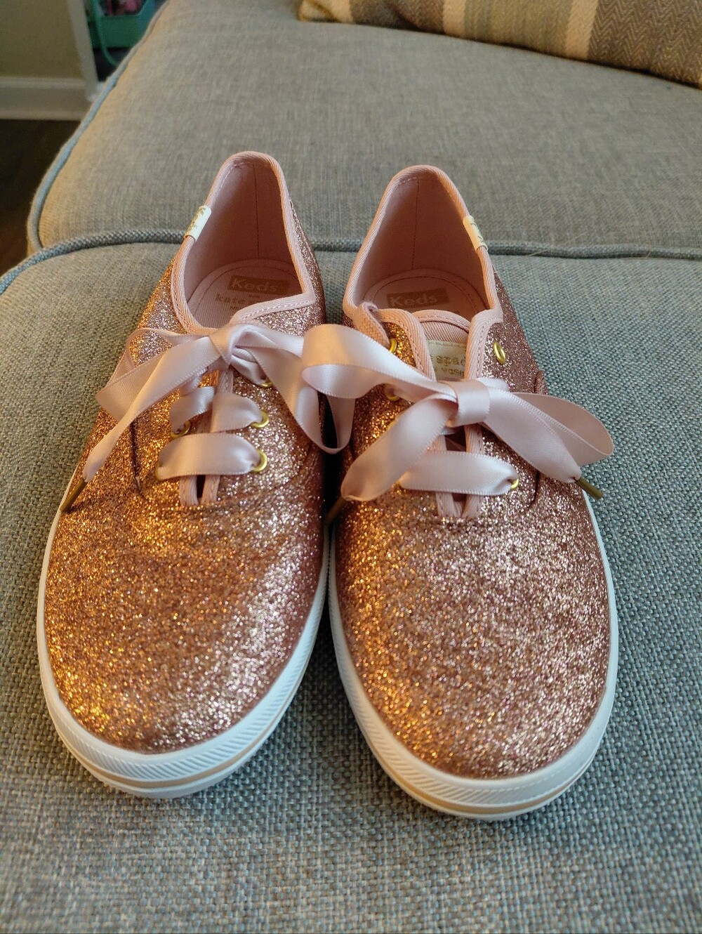 Keds Kate Spade Rose Gold Glitter Satin Ribbon Sneakers Sz 5m
